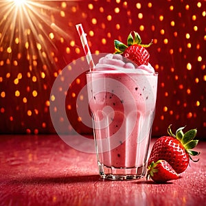 Strawberry Milkshake, rich sweet dairy ice cream and milk drink beverage