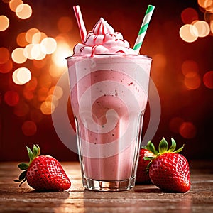 Strawberry Milkshake, rich sweet dairy ice cream and milk drink beverage