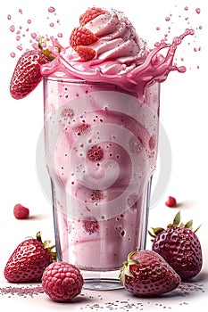 Strawberry milkshake splash on a white background