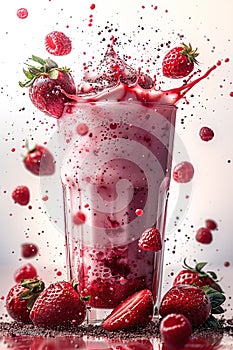Strawberry milkshake splash on a white background