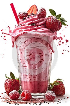 Strawberry milkshake splash on a white background