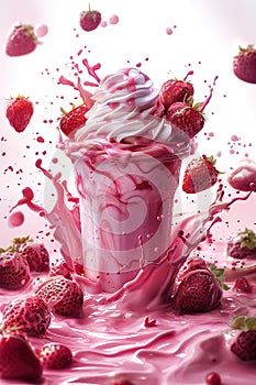 Strawberry milkshake splash on a white background