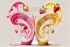 Strawberry milkshake with splashes. Generative AI