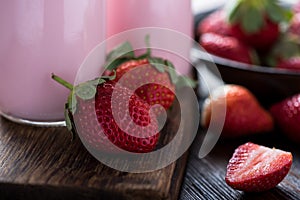 Strawberry milkshake in vintage glass