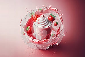 strawberry milkshake with whipped cream and strawberries on top