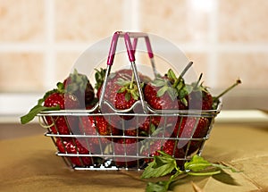 Strawberry and mint in a shopping basket