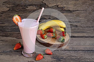 Strawberry mix banana  smoothies red colorful fruit juice milkshake blend beverage healthy.