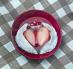 Strawberry Mochi or Ichigo Daifuku in Japanese Bowl photo