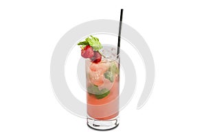 Strawberry Mojito cocktail isolated on white background