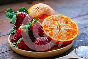 Strawberry and orange fruit vitamin diet for healthy