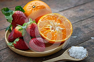 Strawberry and orange fruit vitamin diet for healthy