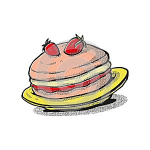 Strawberry pancake sketch. hand drawn technique. fullcolor finish photo
