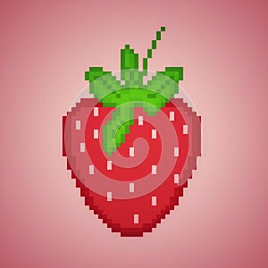 A strawberry pixel art 8 bit video game style fruit icon