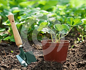 Strawberry plant in pot