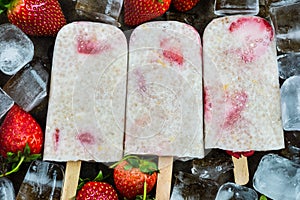 Strawberry Popsicles with Chia Seeds and Coconut Milk