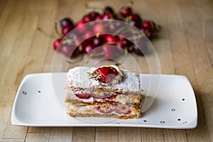 Strawberry puff mille-feuille with cherry