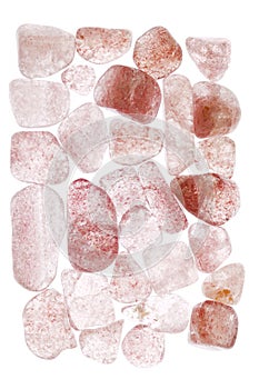 Strawberry quartz heap stones texture on white light background