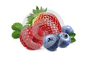 Strawberry, raspberry, blueberry isolated on white