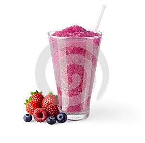 Strawberry Raspberry Blueberry Smoothie on White Background