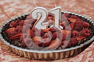 Strawberry raspberry tart 21st birthady candles