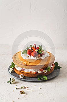 Strawberry and Red Fruits Tart with Coconut and Chamomille cream. Vegan Dessert