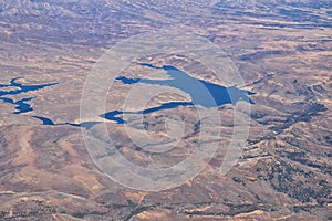 Strawberry Reservoir Bay lake aerial drone view from airplane in Fall by Daniels Summit between Heber and Duchesne in the Uintah B