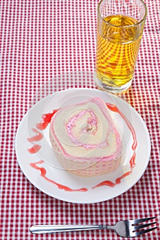 Strawberry Roll Cake with drink