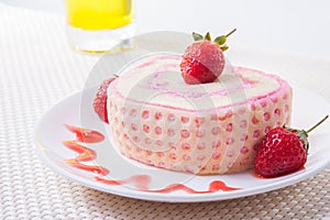 Strawberry Roll Cake with drink
