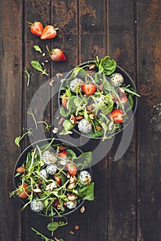 Strawberry Salade with Spinach, Dragon Fruit, Almond photo