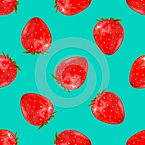 Strawberry seamless pattern. 3d realistic vector illustration isolated on blue.