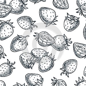 Strawberry seamless pattern. Berries sketch vector illustration. Hand drawn background, textile print, fabric design
