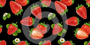 Strawberry seamless pattern on black background