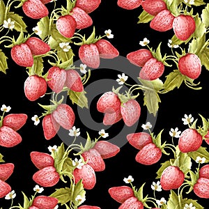 Strawberry seamless pattern. Hand draw watercolor illustration.