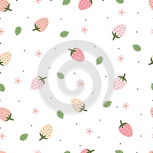 Strawberry seamless pattern Hand drawn fruit background in cartoon style vector illustration