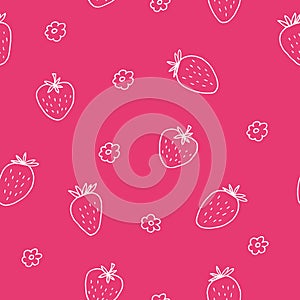strawberry seamless pattern. hand drawn illustration in doodle style. minimalism. wallpaper, background, wrapping paper