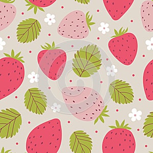 Strawberry seamless pattern in pink colors. Vector illustration