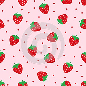 Strawberry seamless pattern. Repeatable background. Isolated on pink background. Vector illustration.