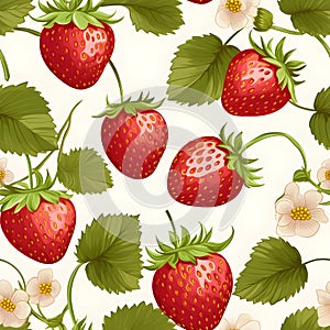 Strawberry seamless pattern on a white background by Generative AI