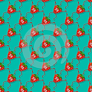 Strawberry seamless vector composition. Cute seamless pattern with funny strawberries, berry. Funny, cartoon fruit