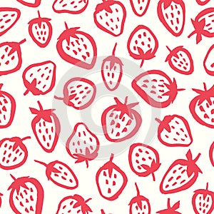 Strawberry semless pattern. Vector hand drawn background with red berry for children textile