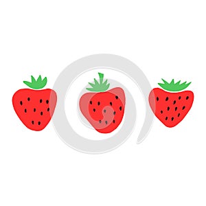 strawberry set. hand drawn illustration. minimalism. icon, sticker, decor. berries, fruits, summer, food.