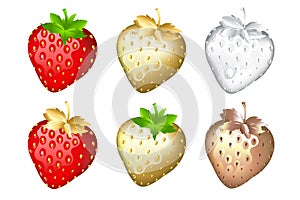 Strawberry Set, Isolated On White. Vector