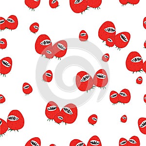 Strawberry with sharp mouth seamless pattern.vector