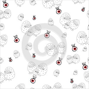 Strawberry with sharp mouth seamless pattern.vector