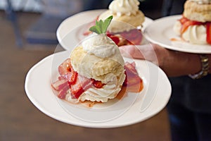 Strawberry shortcake dessert on plate