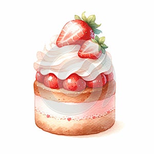 Strawberry Shortcake with Whipped Cream, isolated on white background