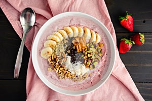 Strawberry Smoothie Bowl Loaded with Healthy Toppings