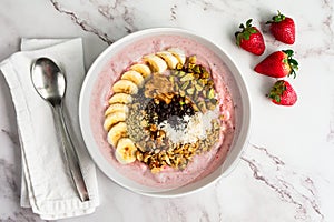 Strawberry Smoothie Bowl Loaded with Healthy Toppings