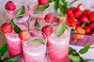 Strawberry smoothie with fresh berries with meant.