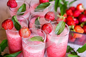 Strawberry smoothie with fresh berries with meant.